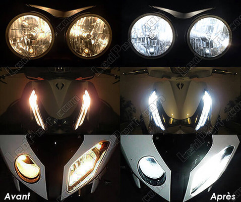 xenon white sidelight bulbs LED for Honda Hornet 600 (2011 - 2013) before and after