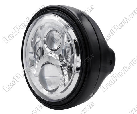 Example of round black headlight with chrome LED optic for Yamaha XV 1700 Roadstar Warrior