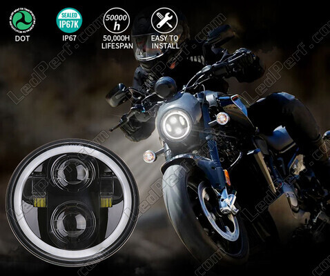 Black Full LED Motorcycle Optics for Round Headlight 5.75 Inch - Type 4