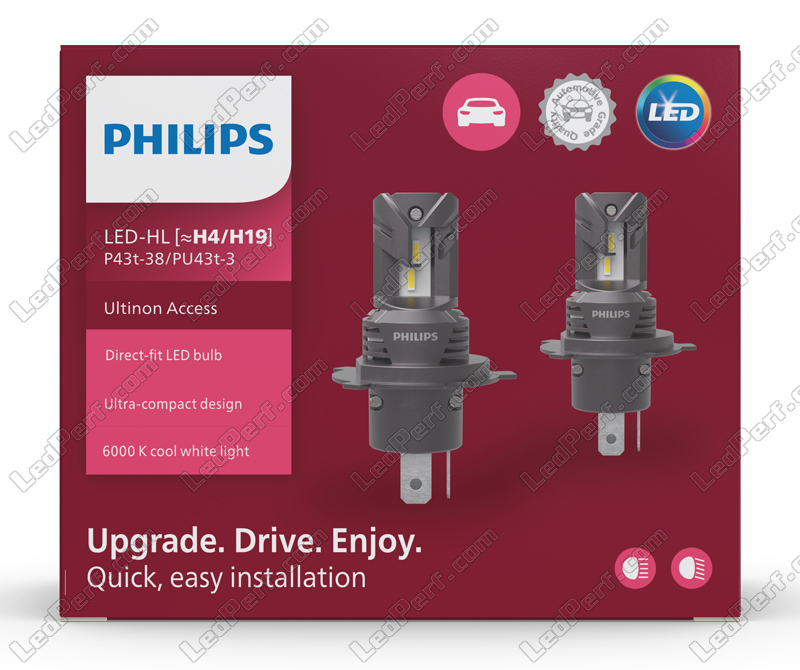 PHILIPS Ultinon LED H4 Bulbs Set of 2x Bulbs 6200K +160%  11342ULWX2 : Automotive