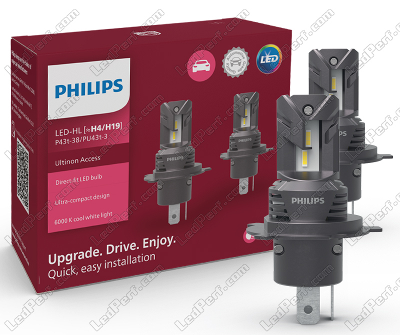 PHILIPS Ultinon - Juego de 2 bombillas LED H4 de 6200 K + 160 % 11342ULWX2