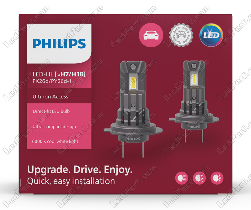 PHILIPS Ultinon LED H7 Head Light Bulb Set of 2X Bulbs 6200K +160% PX26d  11972ULX2