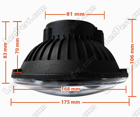 Black Full LED Motorcycle Optics for Round Headlight 7 Inch - Type 1 Dimensions