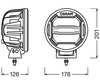Schematic of the Osram LEDriving® ROUND MX180-CB additional LED spotlight Dimensions