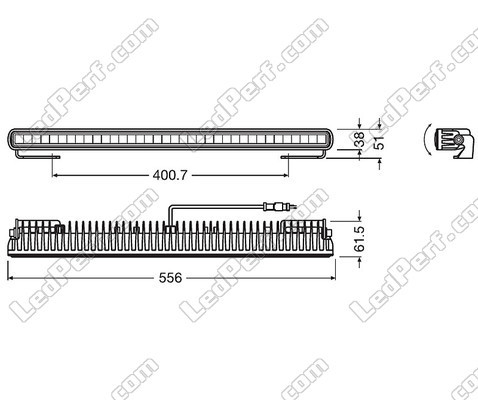 Schematic of the Dimensions for the Osram LEDriving® LIGHTBAR SX500-SP LED bar