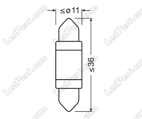 Dimensions of Osram Ledriving SL 36mm C5W LED shuttle bulb - White 6000K - 6418DWP-01B