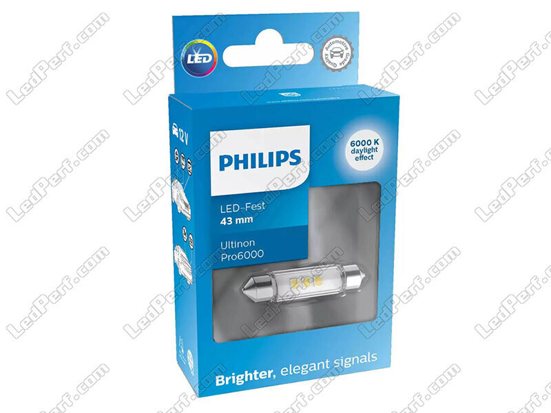 LED Festoon Bulb C10W 43mm Philips Ultinon Pro6000 Cold White 6000K -  111866CU60X1 - 12V