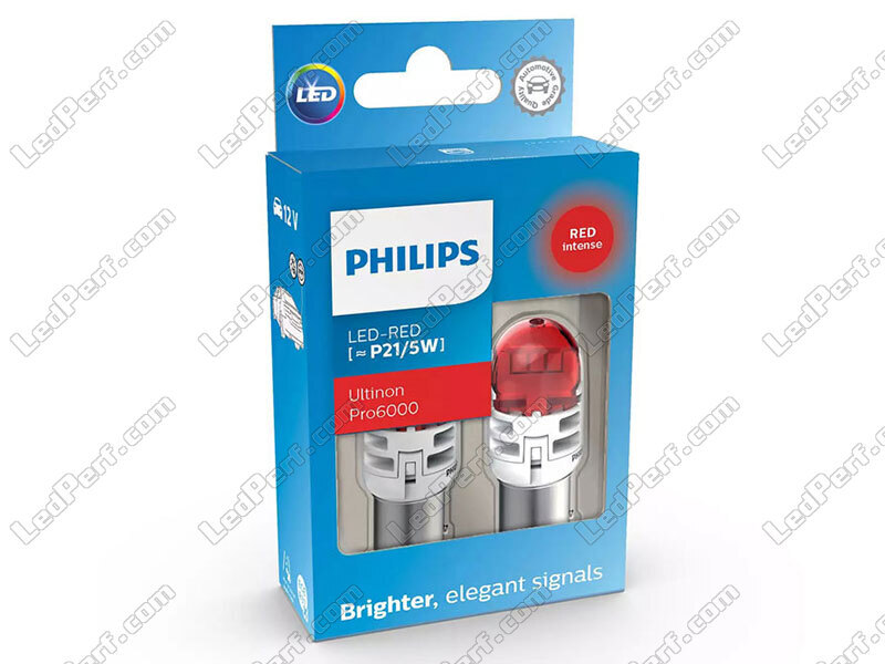 2x Philips P21/5W Ultinon PRO6000 LED Bulbs - Red - BAY15D
