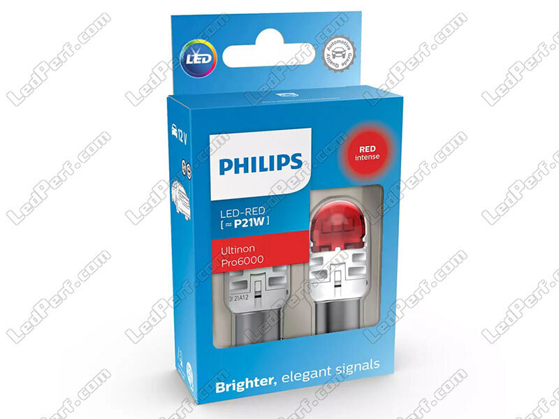 2x Philips Ultinon PRO6000 Red P21W LED bulbs - BA15S