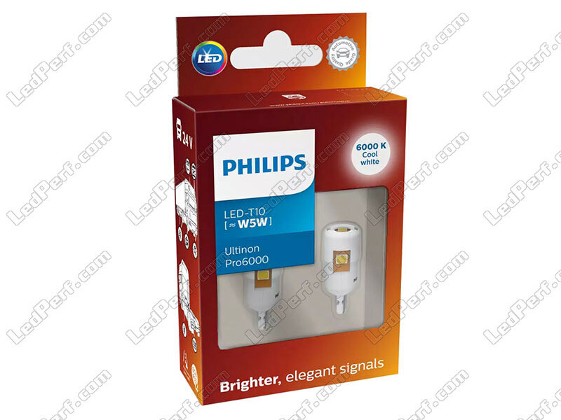 Bedrift Nuværende eksplicit 2 x Philips T10 W5W Ultinon PRO6000 24V LED bulbs - White 6000K
