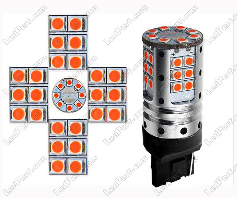 2x Philips W21/5W Ultinon PRO6000 LED Bulbs - Red - 7443R T20 W3x16q