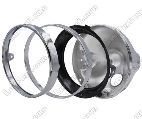 Round and chrome headlight for 7 inch full LED optics of Moto-Guzzi Breva 1100 / 1200, parts assembly