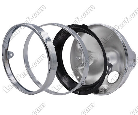 Round and chrome headlight for 7 inch full LED optics of Kawasaki W650, parts assembly