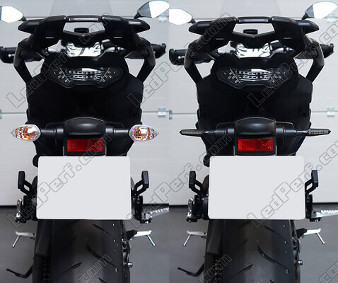 Comparative before and after installation Dynamic LED turn signals + brake lights for Suzuki GSX-S 1000