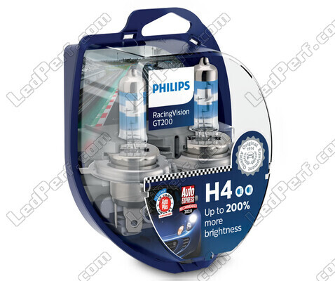 Pack of 2 Philips RacingVision GT200 60/55W +200% H4 bulbs - 12342RGTS2